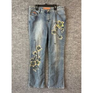 Daniel Floral Embellished Jeans Women's 13/14 Beaded Bootcut Y2K Boho Denim